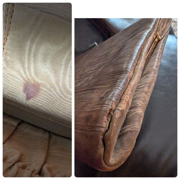 Vintage 50s Brown Leather Clutch Handbag Purse - Picture 10 of 10